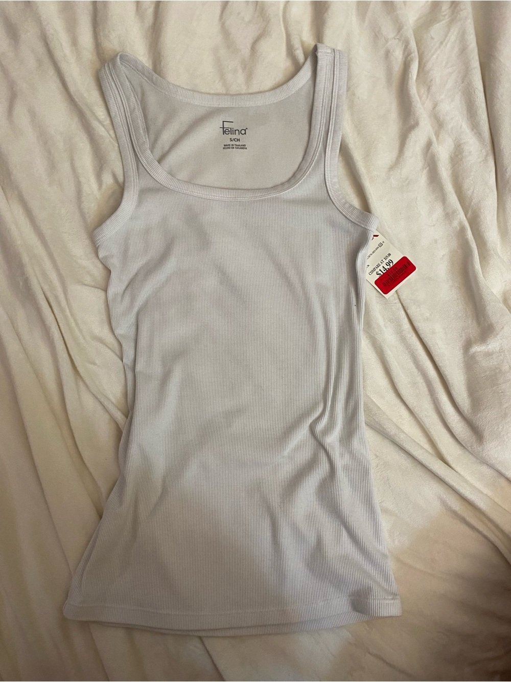 Felina White Ribbed Scoop Neck Tank